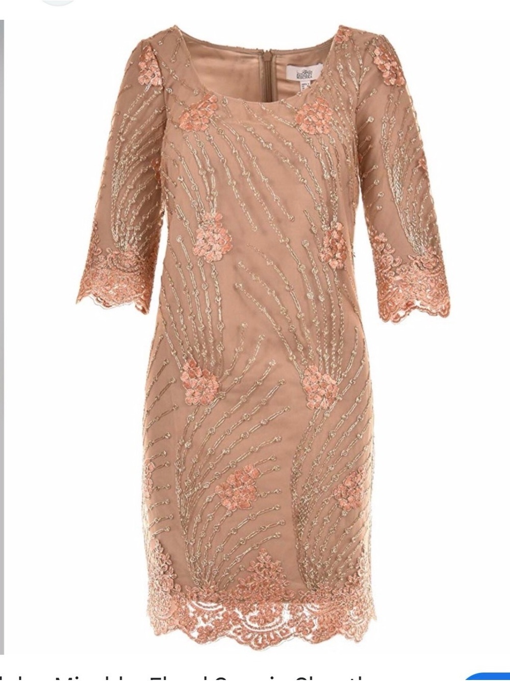 Badgley Mischka Peach Embroidered Lace Sheath Dress